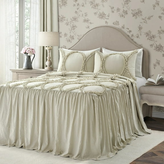 Lush Decor Riviera Ruffle Detail, Bedspread, King, Neutral, 3-Pc Set