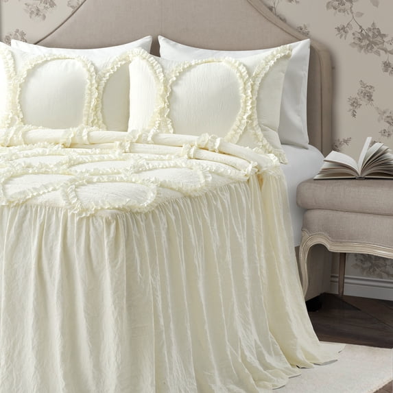 Lush Decor Riviera Ruffle Detail, Polyester Bedspread, King, Ivory, 3-Pc Set