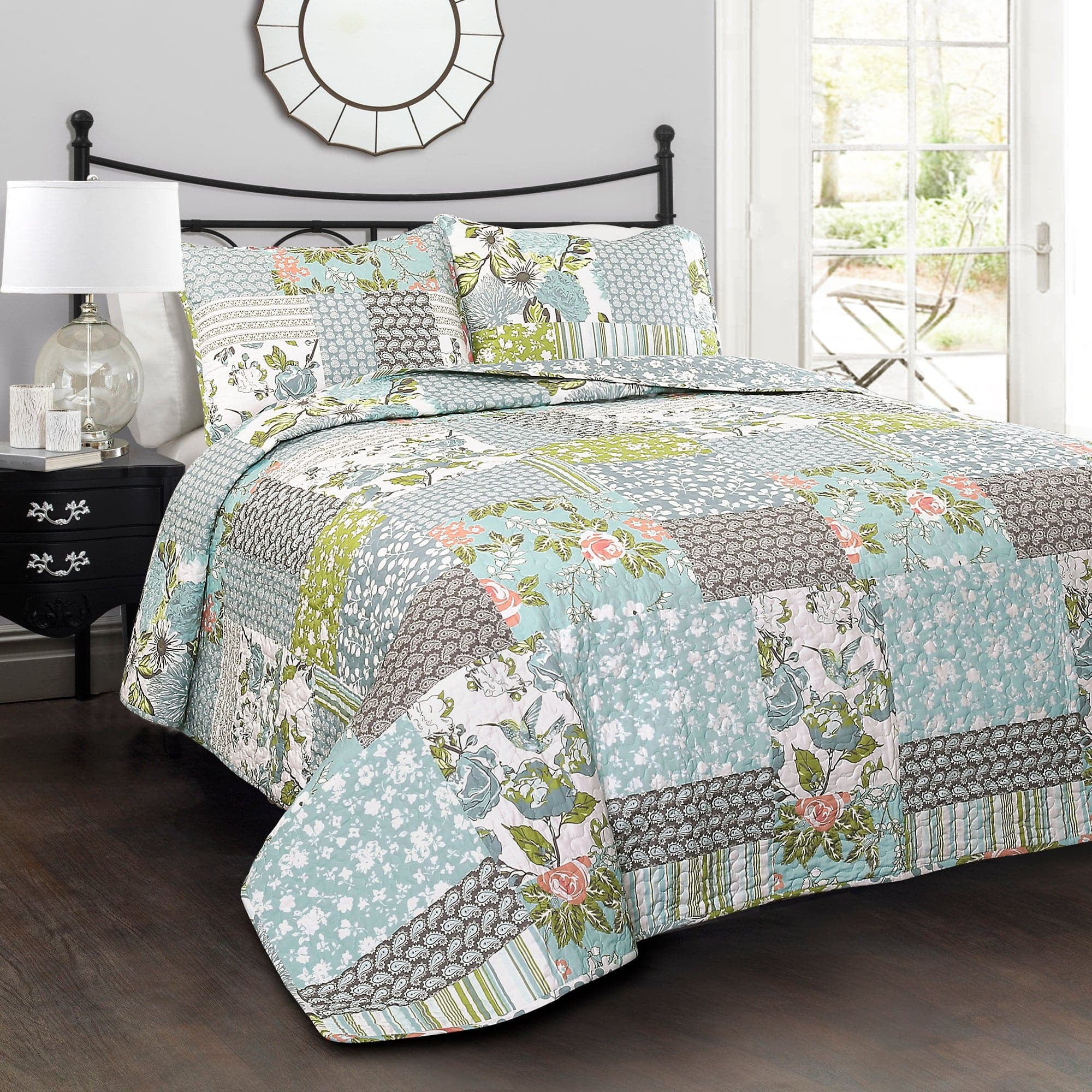 Lush Decor Roesser 3-Pieces Blue Quilt Bedding Sets, Full