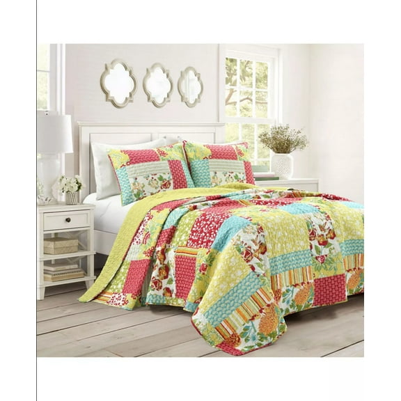 Lush Decor Roesser Patchwork Cotton 3 Piece Quilt set, Full/Queen, Multi