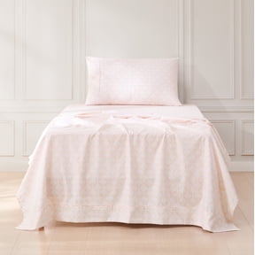 Lush Decor Romer Damask Sheet Set 4 Piece Set Twin Peach - Pink Sheets - Damask Pattern - Kids Bed Sheets - Traditional Style - Vintage Decor