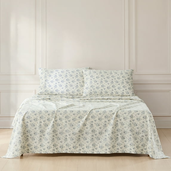 Lush Decor Rose Garden Cotton Sheet Set 4 Piece Set Queen Blue - Cotton Sheets - Floral Bed Sheets - Vintage Style - Coquette Decor