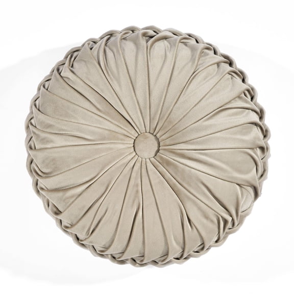 Lush Decor Round Pleated Soft Velvet Decorative Pillow Taupe Single 15" Diameter