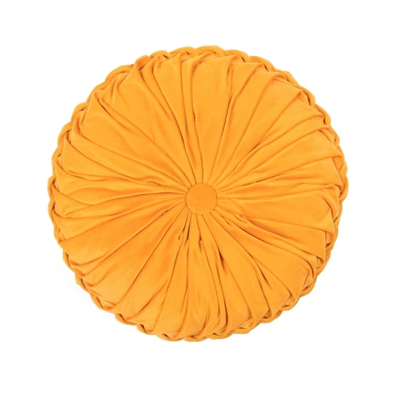 Lush Decor Round Pleated Soft Velvet Decorative Pillow Yellow Single 15" Diameter
