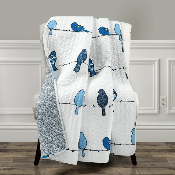 Lush Decor Rowley Birds Animal Print Polyester Reversible Throw, 60x50, Navy, Single