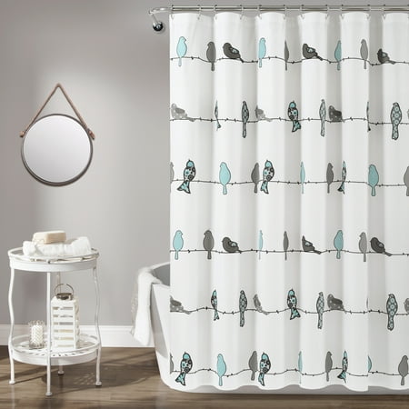 Lush Decor Rowley Birds Animal Print Shower Curtain, 72x72, Blue/Gray, Single