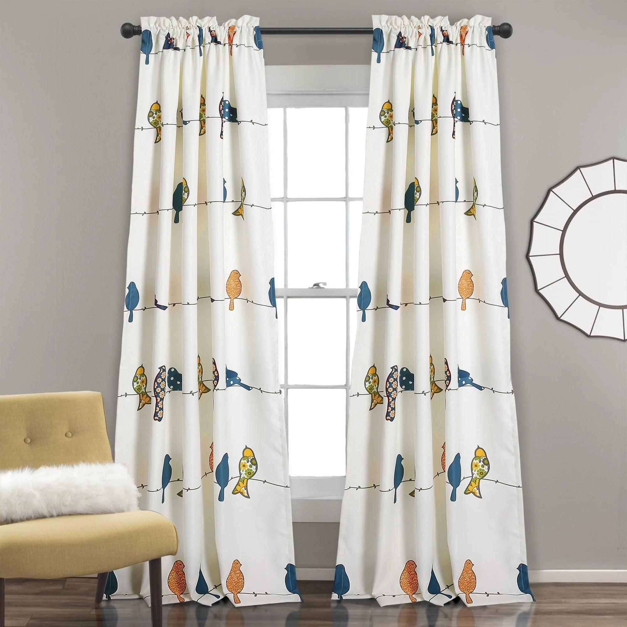 Rowley Birds Multicolor Polyester Light Filtering Curtain Panels