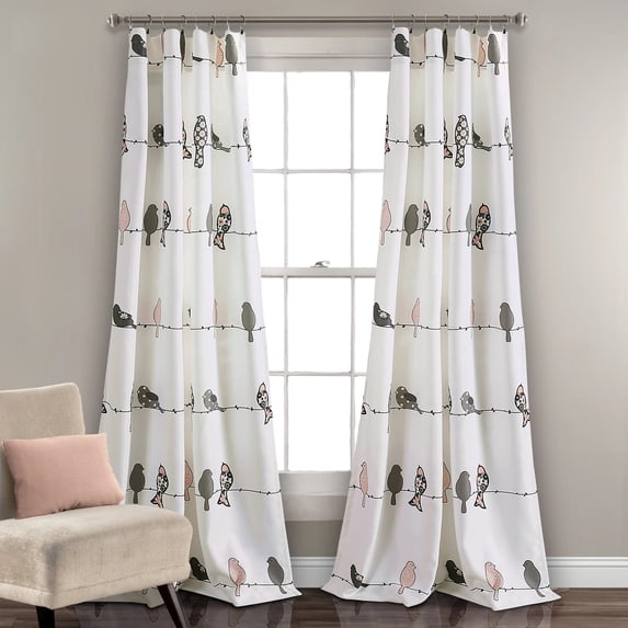 Lush Decor Rowley Birds Light Filtering Window Curtain Panels Blush/Gray 52X108+2 Set