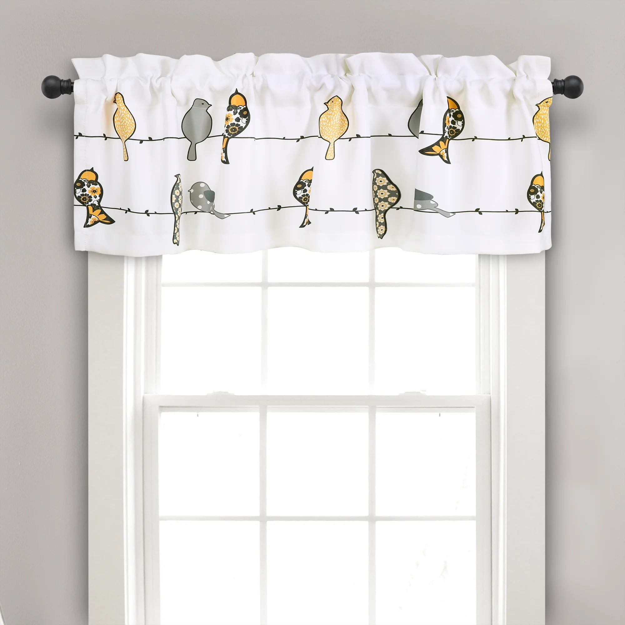 Rowley Birds Yellow and Gray Polyester Rod Pocket Valance