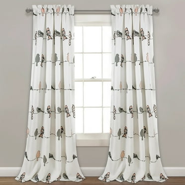 Lush Decor Rowley Birds Room Darkening 95" x 52"+ 2" Header Animal print Blush 3" Rod Pocket Pair Window Panel