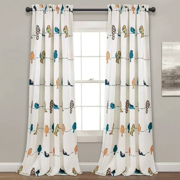 Lush Decor Rowley Birds Room Darkening 95" x 52"+ 2" Header Animal print Multi 100% Polyester 3" Rod Pocket Pair Window Panel