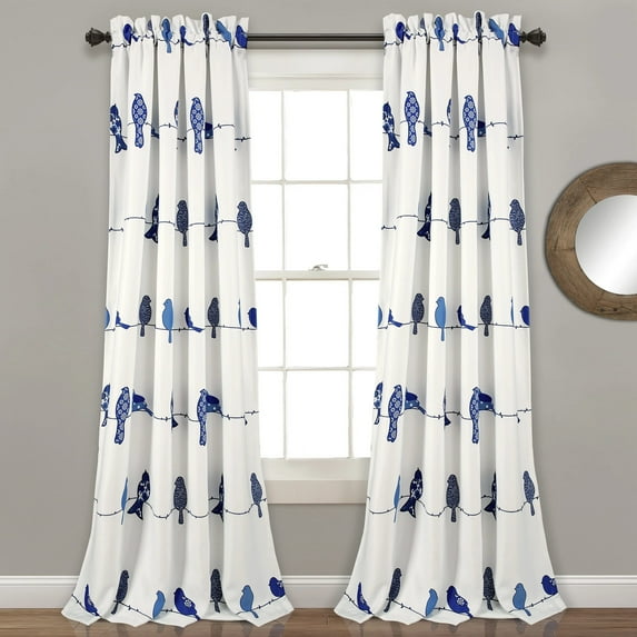 Lush Decor Rowley Birds Room Darkening 95" x 52" + 2" Header Animal print Navy 100% Polyester 3" Rod Pocket Pair Window Panel