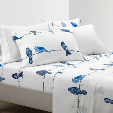 Lush Decor Rowley Birds Soft Sheet Set Navy 6Pc King