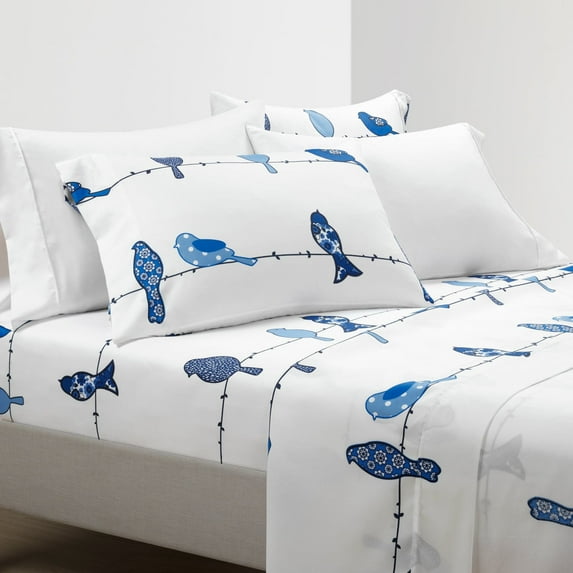Lush Decor Rowley Birds Soft Sheet Set Navy 6Pc King