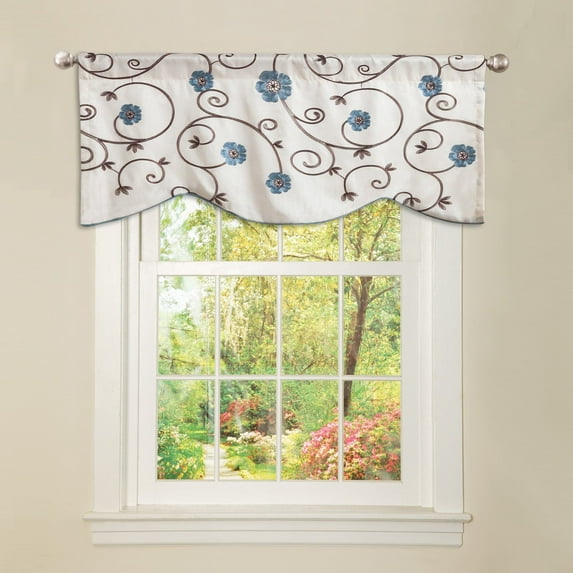 Lush Decor Royal Garden Elegant Floral Embroidery Window Valance 3" Rod Pocket For Small Windows and Kitchen, Blue, 18"L x 42"W, Single