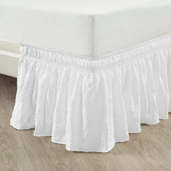 Lush Decor Ruched Ruffle Elastic Easy Wrap Around Bedskirt Bleach White Single Twin/Twin-XL/Full