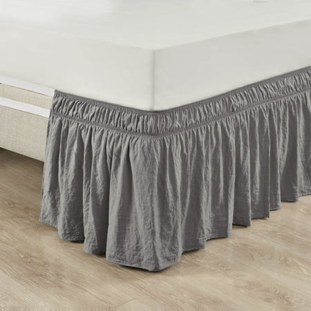 Lush Decor Ruched Ruffle Elastic Easy Wrap Around Polyester Ruching Bed Skirt, Twin/Twin-XL/Full, Dark Gray, Single
