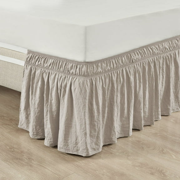 Lush Decor Ruched Ruffle Elastic Easy Wrap Around Polyester Ruching Bed Skirt, Twin/Twin-XL/Full, Neutral, Single