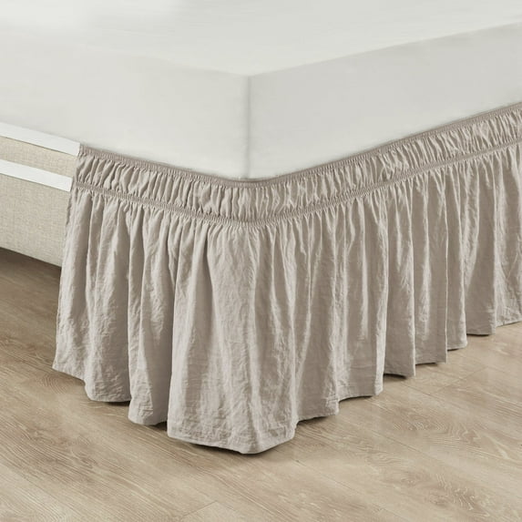 Lush Decor Ruched Ruffle Elastic Easy Wrap Around Solid Print 20" Drop Length Bed Skirt, Queen,King,Cal King, Beige