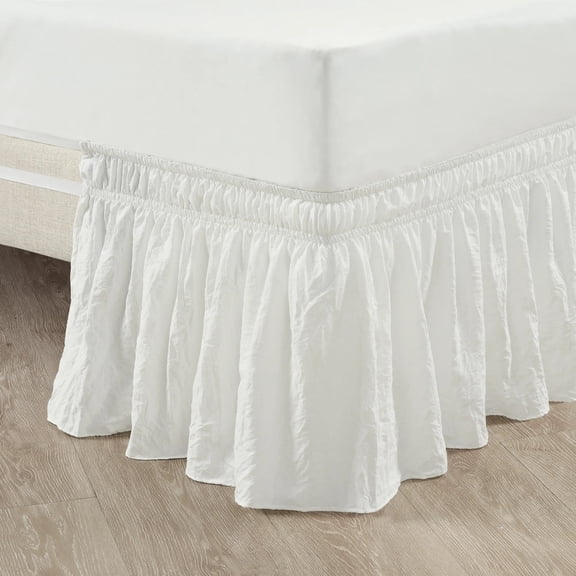 Lush Decor Ruched Ruffle Elastic Easy Wrap Around Solid Print 20" Drop Length Bed Skirt, Queen,King,Cal King, White