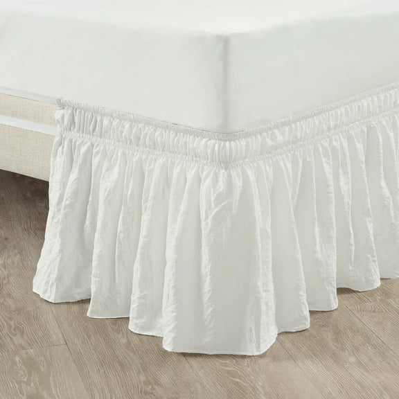 Lush Decor Ruched Ruffle Elastic Easy Wrap Around Solid Print 20" Drop Length Bed Skirt, Twin,Twin-XL,Full, White