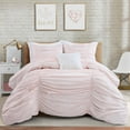 thumbnail image 1 of Lush Decor Ruching Ticking Stripe Textured Polyester Comforter, King, Blush, 3-Pc Set, 1 of 11