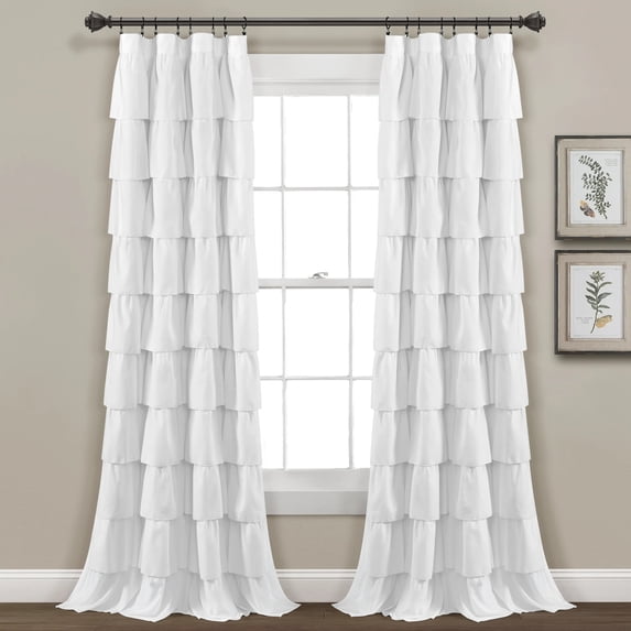 Lush Decor Ruffle 84" x 50" Solid White 3" Rod Pocket Single Window Panel Curtain