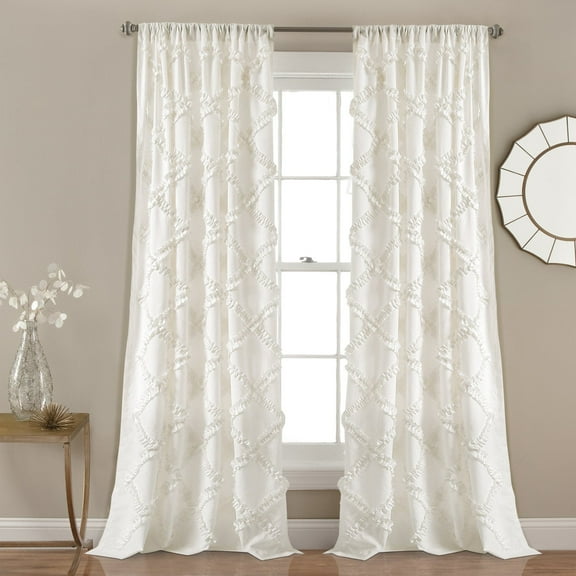 Lush Decor Ruffle Diamond 84" x 54" Ruffle White 3" Rod Pocket 2-Pc Set Window Panel