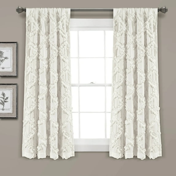 Lush Decor Ruffle Diamond Ruffle 63" x 54" Ruffle White 3" Rod Pocket Pair Window Panel