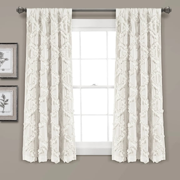 Lush Decor Ruffle Diamond Ruffle 63" x 54" Ruffle White 3" Rod Pocket Pair Window Panel