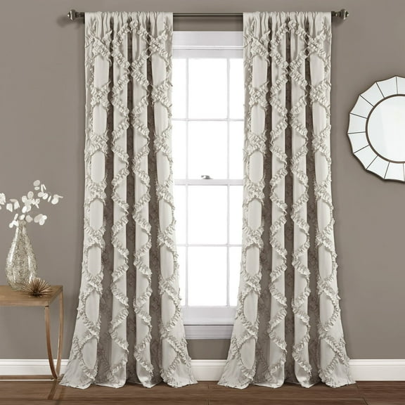 Lush Decor Ruffle Diamond Ruffle 84" x 54" Ruffle Neutral 3" Rod Pocket Pair Window Panel