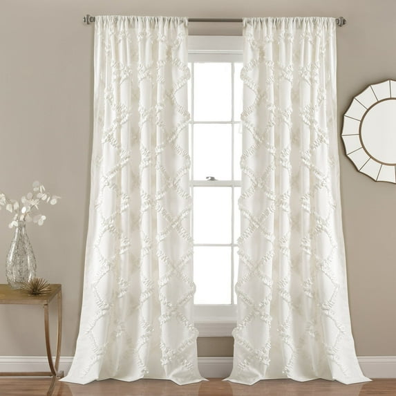 Lush Decor Ruffle Diamond Ruffle 95" x 54" Ruffle White 3" Rod Pocket Pair Window Panel