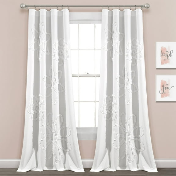 Lush Decor Ruffle Flower Window Curtain Panels - White - 84 X 42