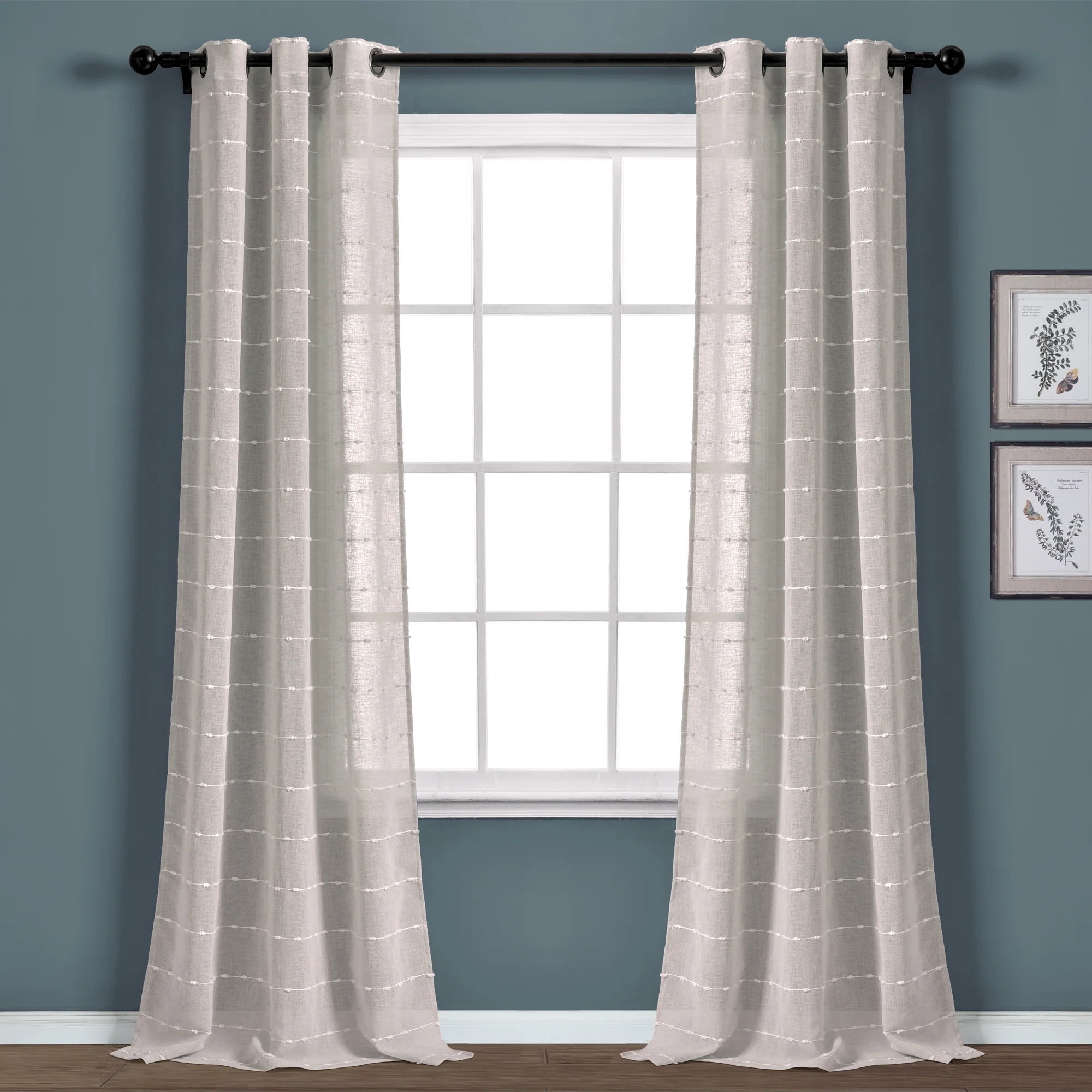 Gray Sheer Polyester Grommet Window Curtain Panels, 38" x 84"