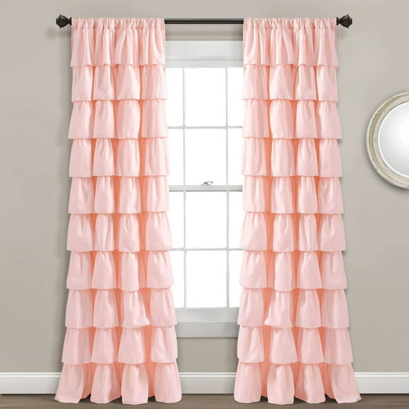 Lush Decor Ruffle Ruffle 84" x 50" Ruffle Blush 100% Polyester 3" Rod Pocket Single Window Panel