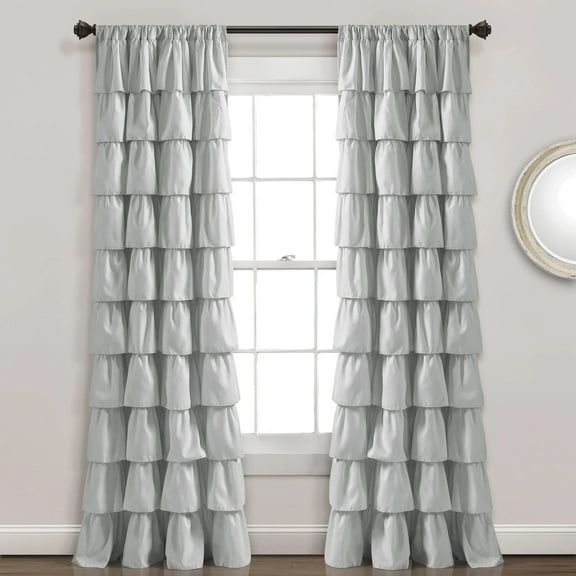 Lush Decor Ruffle Ruffle 84" x 50" Ruffle Light Gray 3" Rod Pocket Single Window Panel