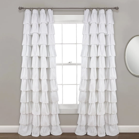 Lush Decor Ruffle Ruffle 95" x 50" Solid White 3" Rod Pocket Single Window Panel
