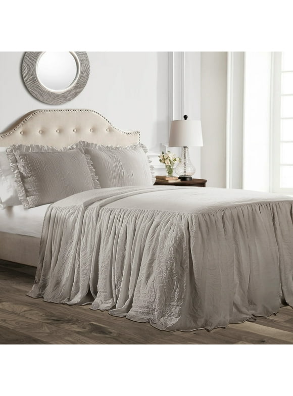 Lush Decor Ruffle Skirt 3-Piece Gray Bedspread Set