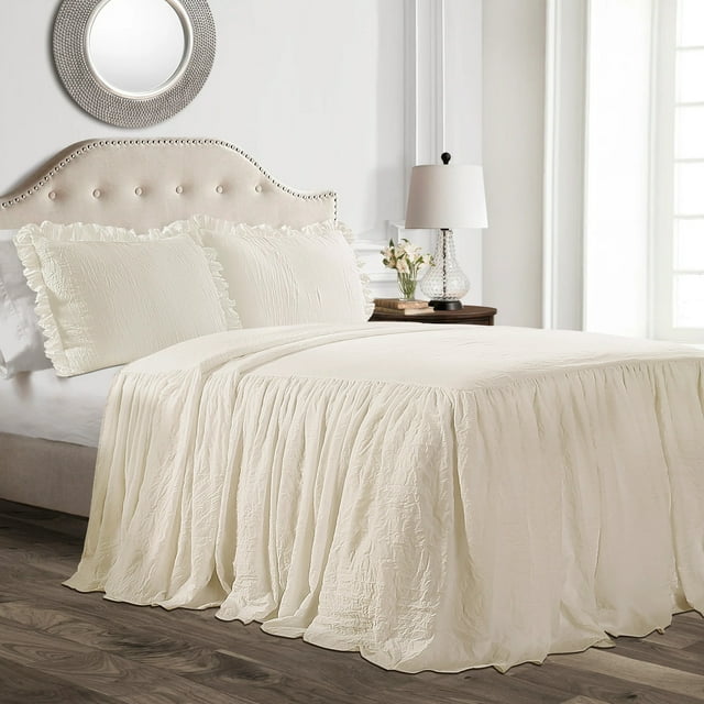 Lush Decor Ruffle Skirt 3-Piece Ivory Bedspread Set