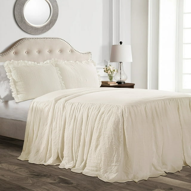 Lush Decor Ruffle Skirt Bedspread, Full, Ivory, 3-Pc Set