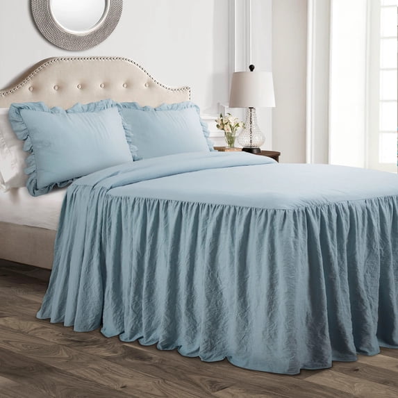Lush Decor Ruffle Skirt Bedspread, Full, Lake Blue, 3-Pc Set