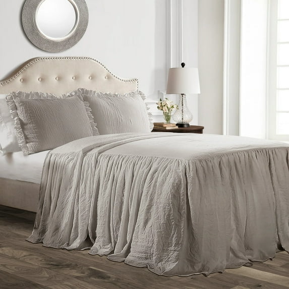 Lush Decor Ruffle Skirt Bedspread Gray 3Pc Set Cal King