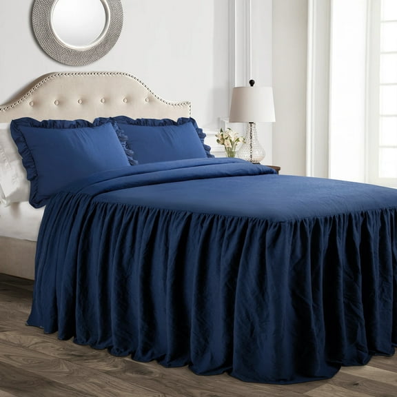 Lush Decor Ruffle Skirt Bedspread, King, Navy, 3-Pc Set
