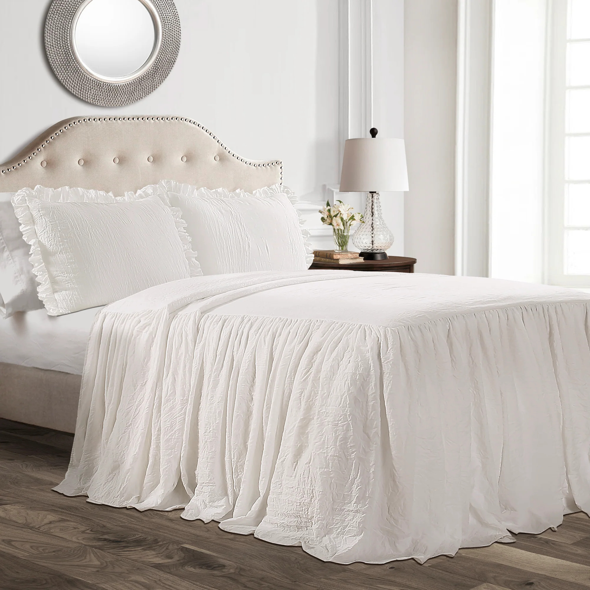 Lush Decor Ruffle Skirt Bedspread, King, White, 3-Pc Set - image 1 of 11