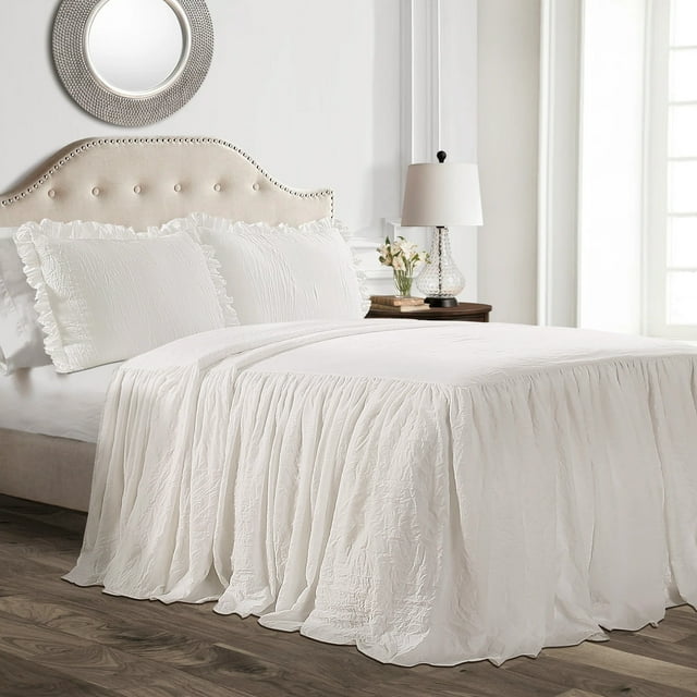 Lush Decor Ruffle Skirt Bedspread, King, White, 3-Pc Set