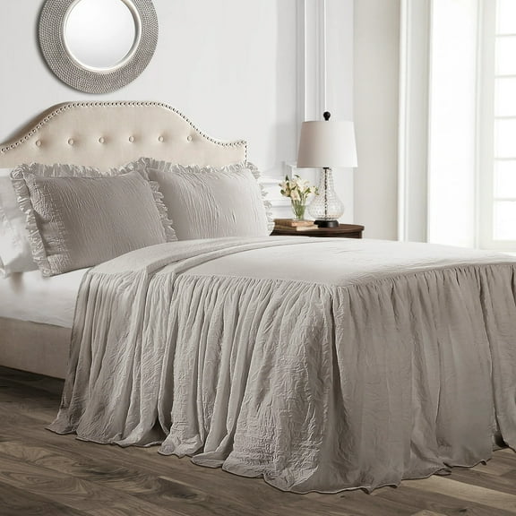 Lush Decor Ruffle Skirt Bedspread, Queen, Gray, 3-Pc Set