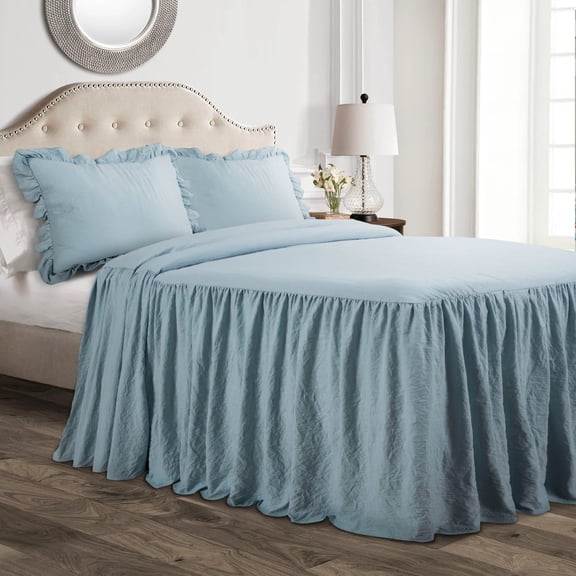 Lush Decor Ruffle Skirt Bedspread, Queen, Lake Blue, 3-Pc Set