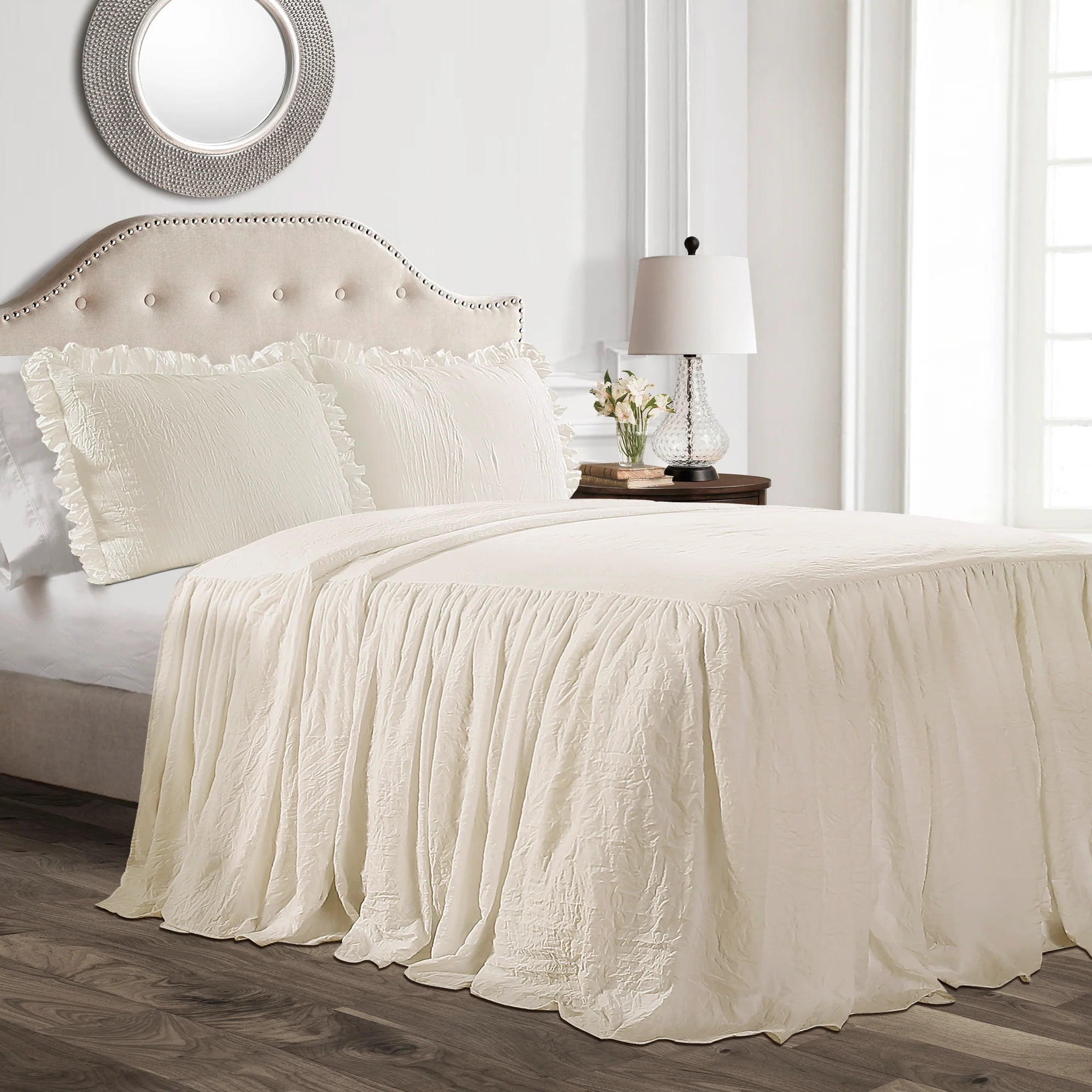 Ivory Twin Microfiber Ruffle Skirt Bedspread Set