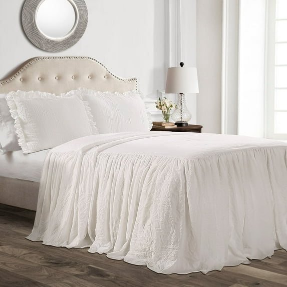 Lush Decor Ruffle Skirt Bedspread White 3Pc Set Cal King