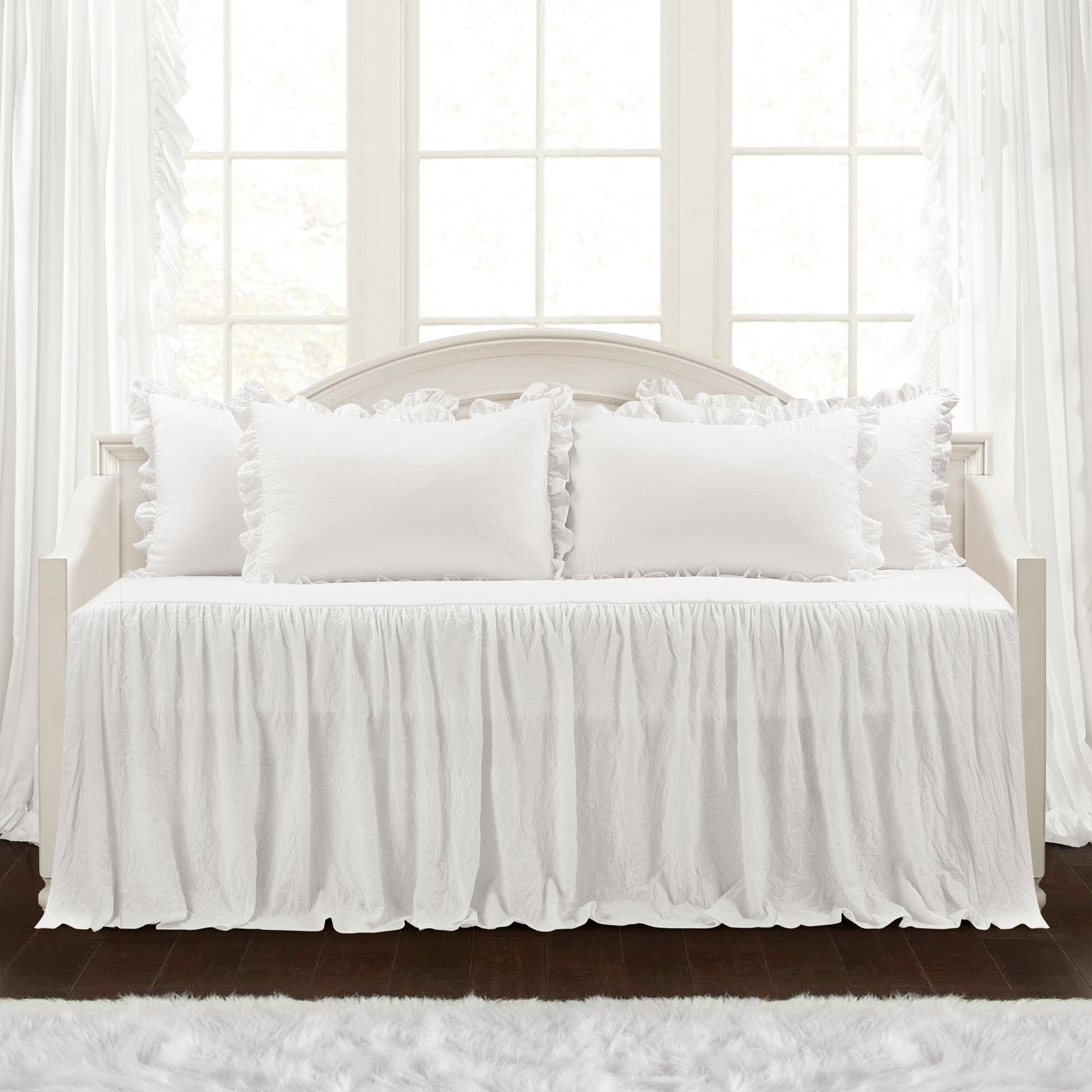 White Polyester Twin Daybed Cover Set with Ruffled Trim
